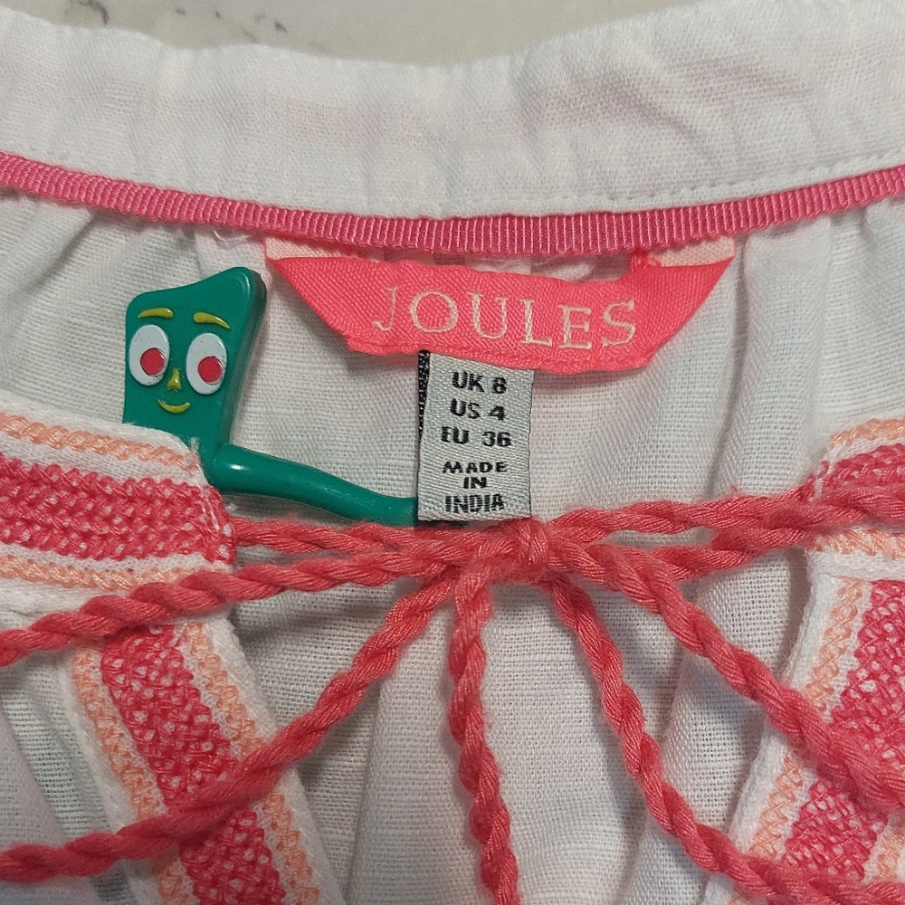 Joules Embroidered Balloon Sleeve Yolan Peasant Top, Size 4 - Picture 5 of 10